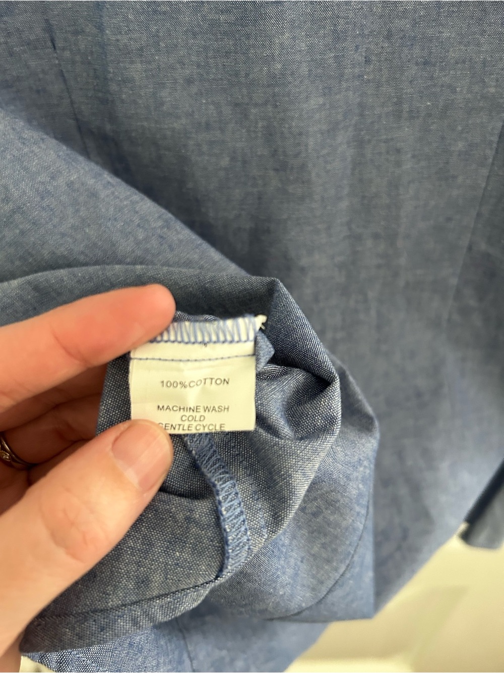 Blue Chambray Ruffled Collar Button-Front Blouse - Picture 6 of 7